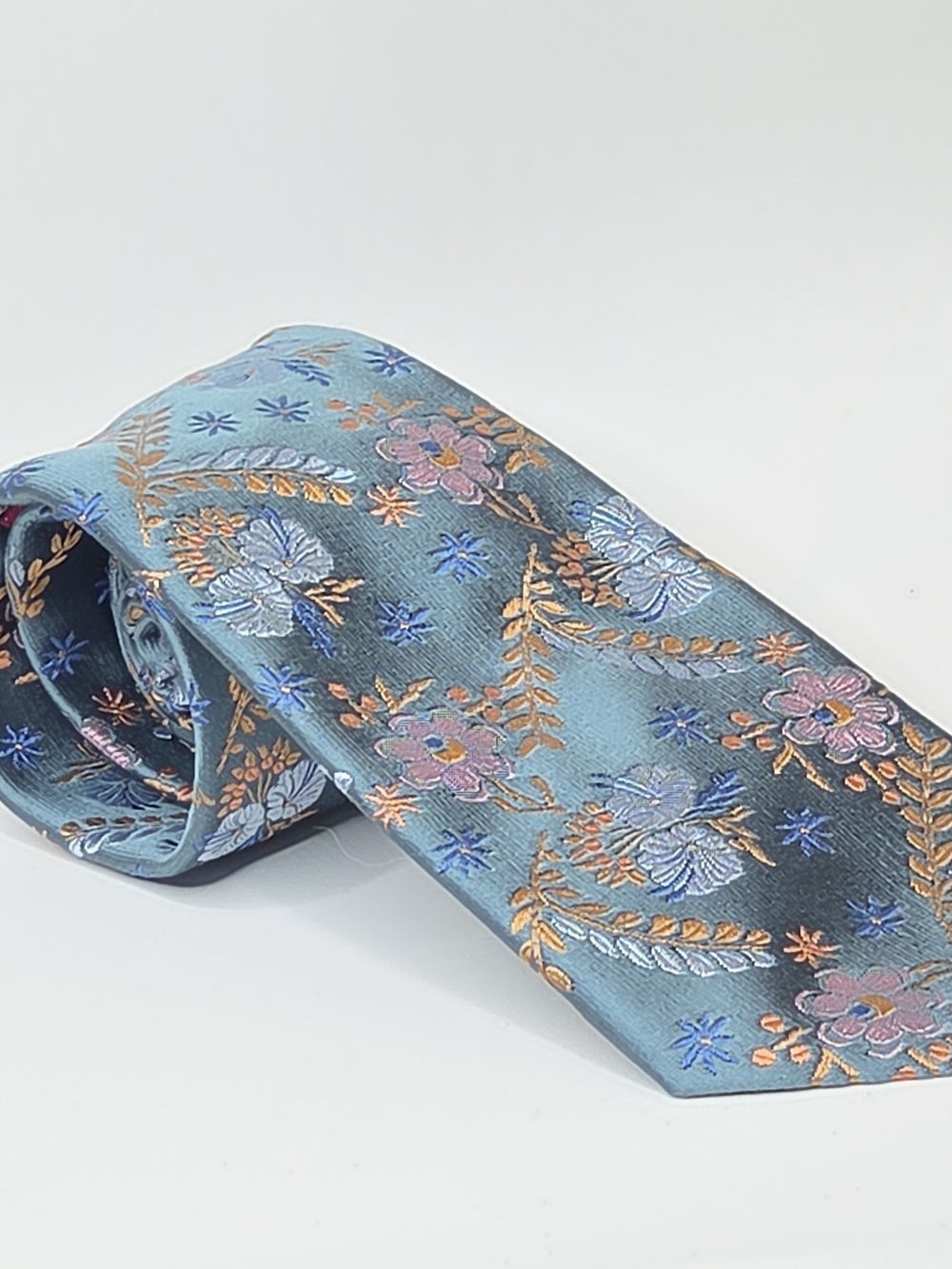 Paul Smith Mens Deep Blue VTG Floral Silk Tie with Pink & Gold Accents 3.55x58.5